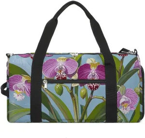 Gym Bags Small Bell Orchid Pattern Duffel Bag Overnight Bag with Shoe Compartment Carryon Bag for Men Women