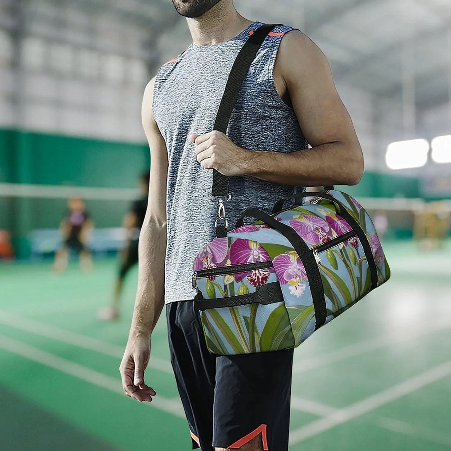 Gym Bags Small Bell Orchid Pattern Duffel Bag Overnight Bag with Shoe Compartment Carryon Bag for Men Women