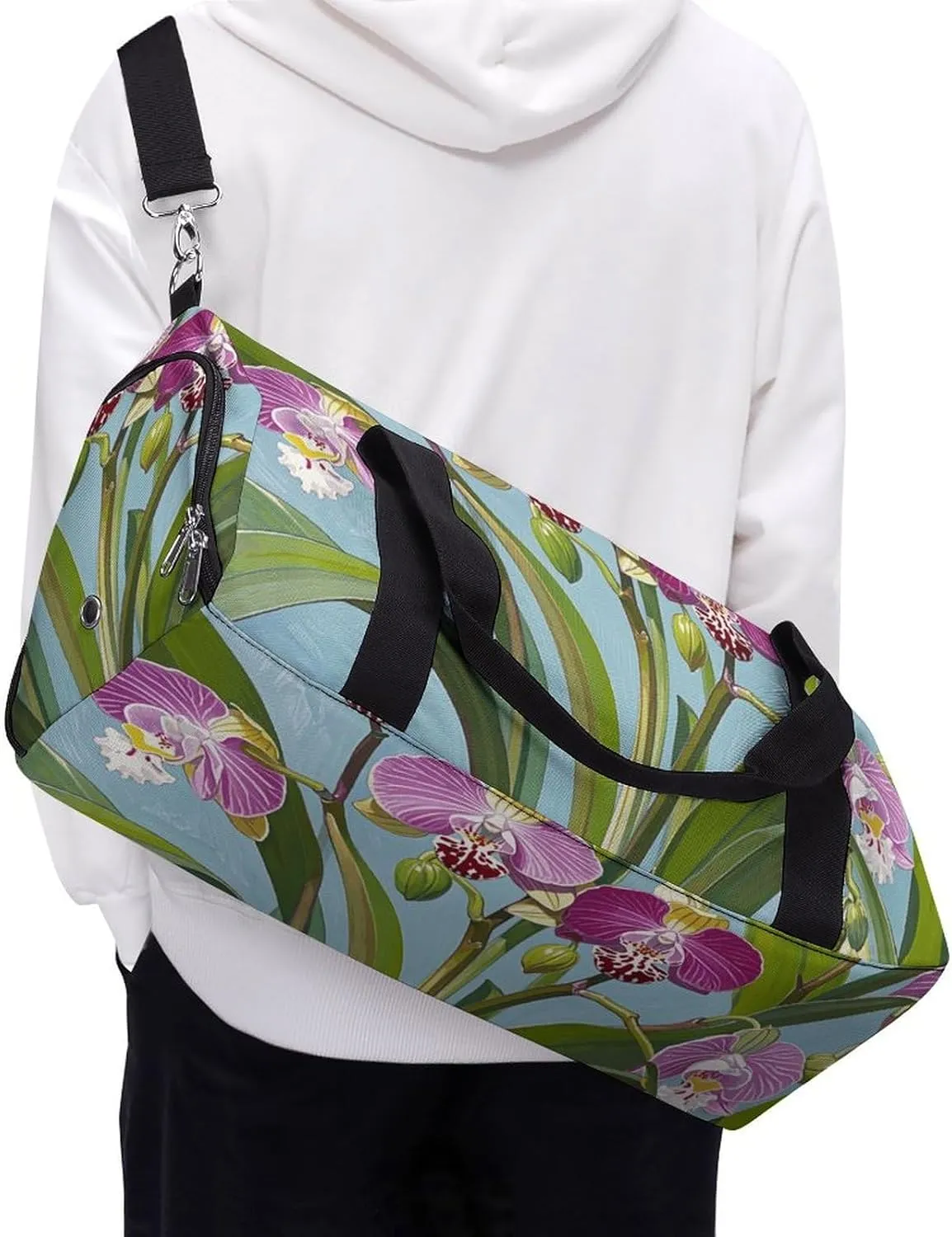 Gym Bags Small Bell Orchid Pattern Duffel Bag Overnight Bag with Shoe Compartment Carryon Bag for Men Women