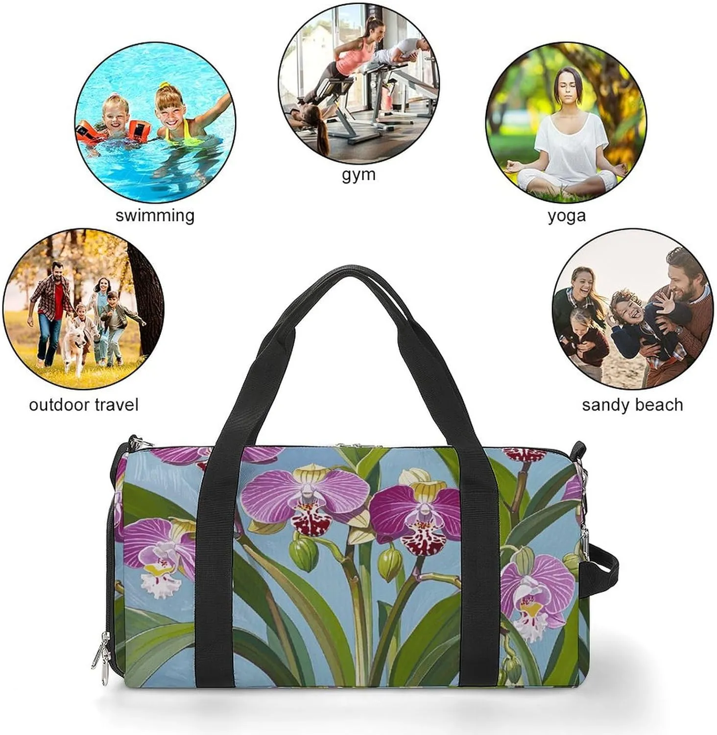 Gym Bags Small Bell Orchid Pattern Duffel Bag Overnight Bag with Shoe Compartment Carryon Bag for Men Women