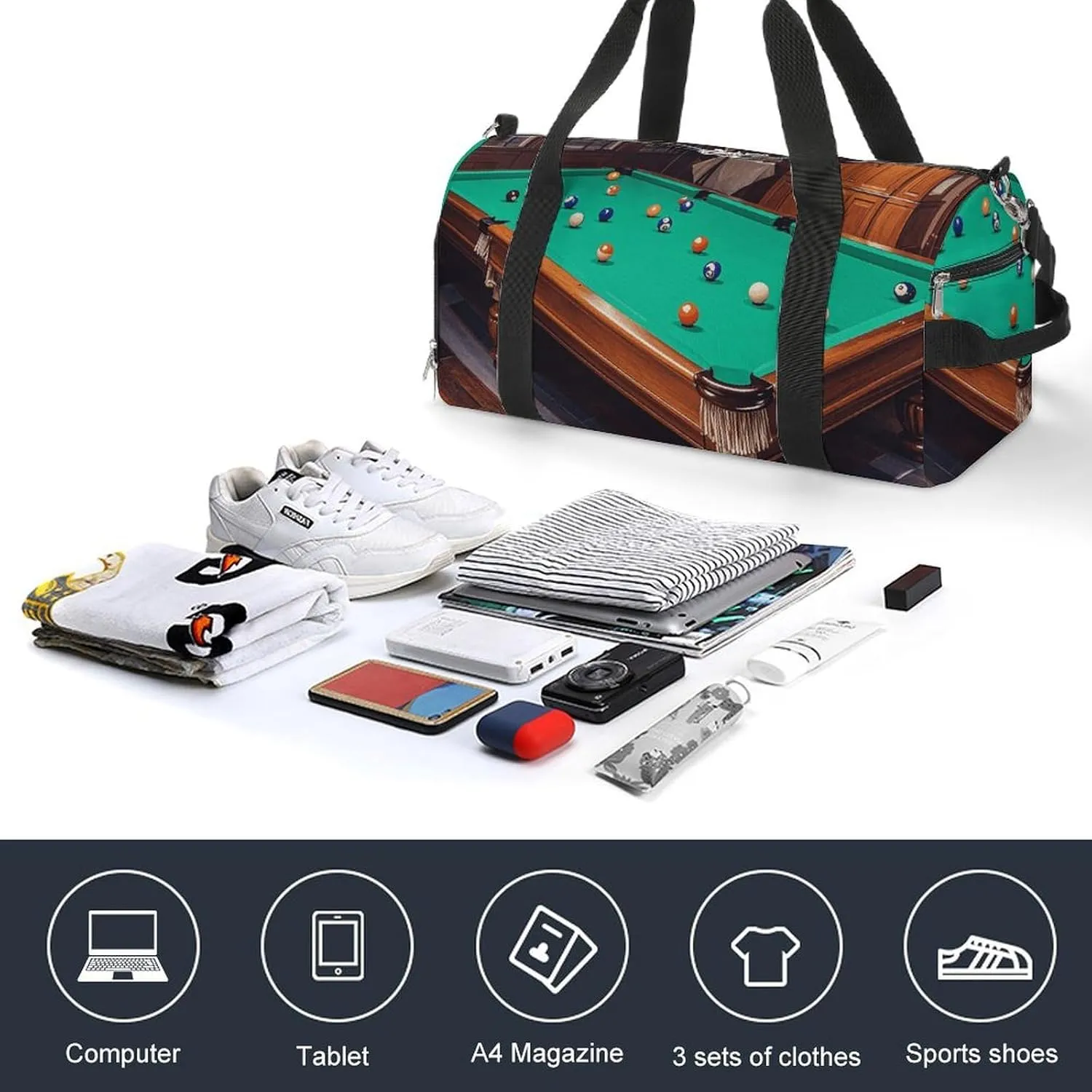 Gym Bags Small Billiard Duffel Bag Overnight Bag with Shoe Compartment Carryon Bag for Men Women