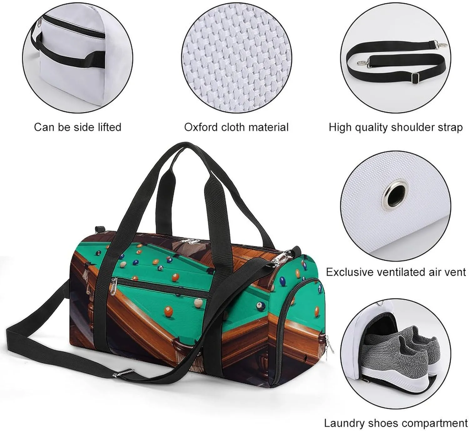 Gym Bags Small Billiard Duffel Bag Overnight Bag with Shoe Compartment Carryon Bag for Men Women