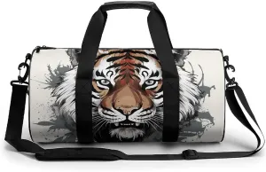 Gym Bags Small Black And White Doodle Tiger Duffel Bag Overnight Bag with Shoe Compartment Carryon Bag for Men Women