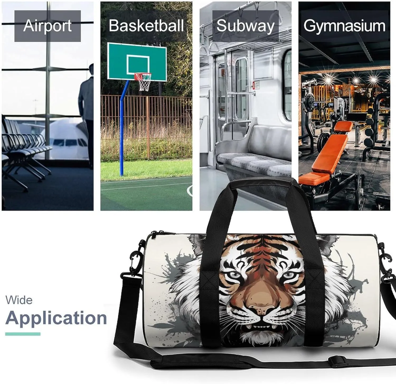 Gym Bags Small Black And White Doodle Tiger Duffel Bag Overnight Bag with Shoe Compartment Carryon Bag for Men Women
