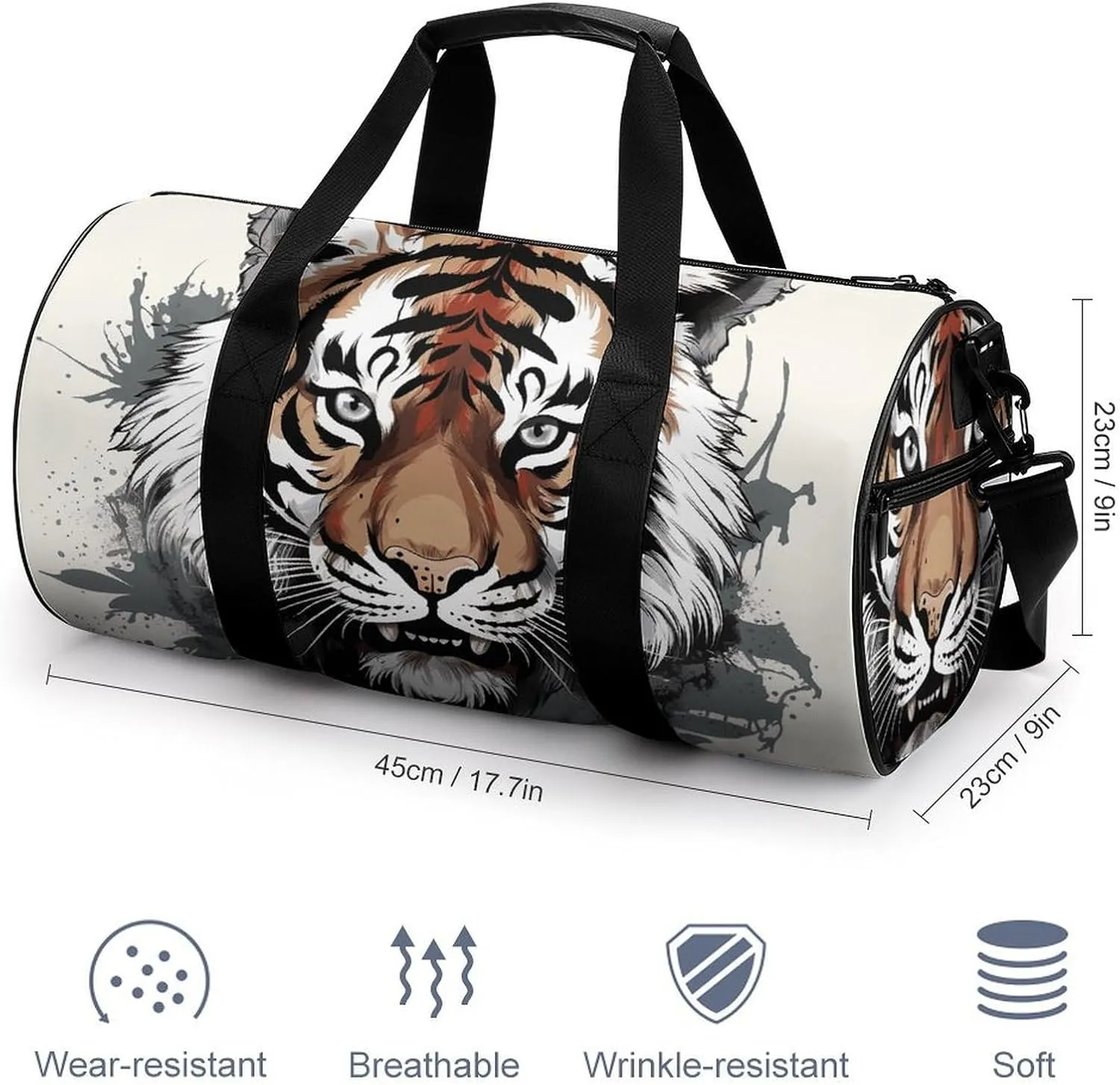 Gym Bags Small Black And White Doodle Tiger Duffel Bag Overnight Bag with Shoe Compartment Carryon Bag for Men Women