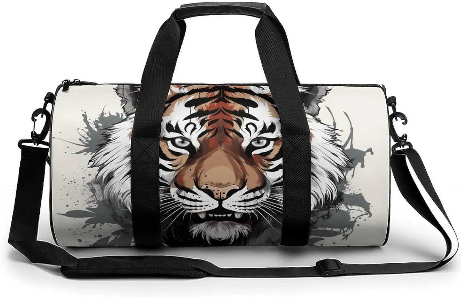 Gym Bags Small Black And White Doodle Tiger Duffel Bag Overnight Bag with Shoe Compartment Carryon Bag for Men Women