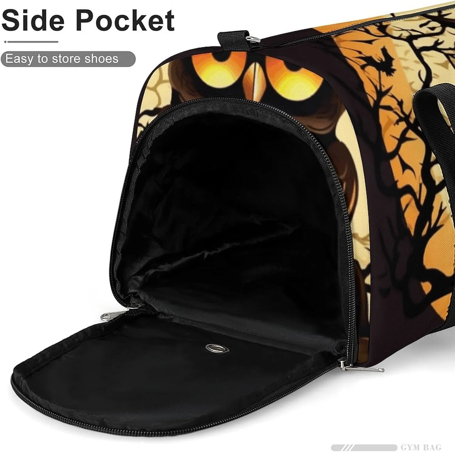 Gym Bags Small Black Tree Owl Pumpkin Head Duffel Bag Overnight Bag with Shoe Compartment Carryon Bag for Men Women