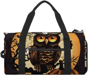 Gym Bags Small Black Tree Owl Pumpkin Head Duffel Bag Overnight Bag with Shoe Compartment Carryon Bag for Men Women