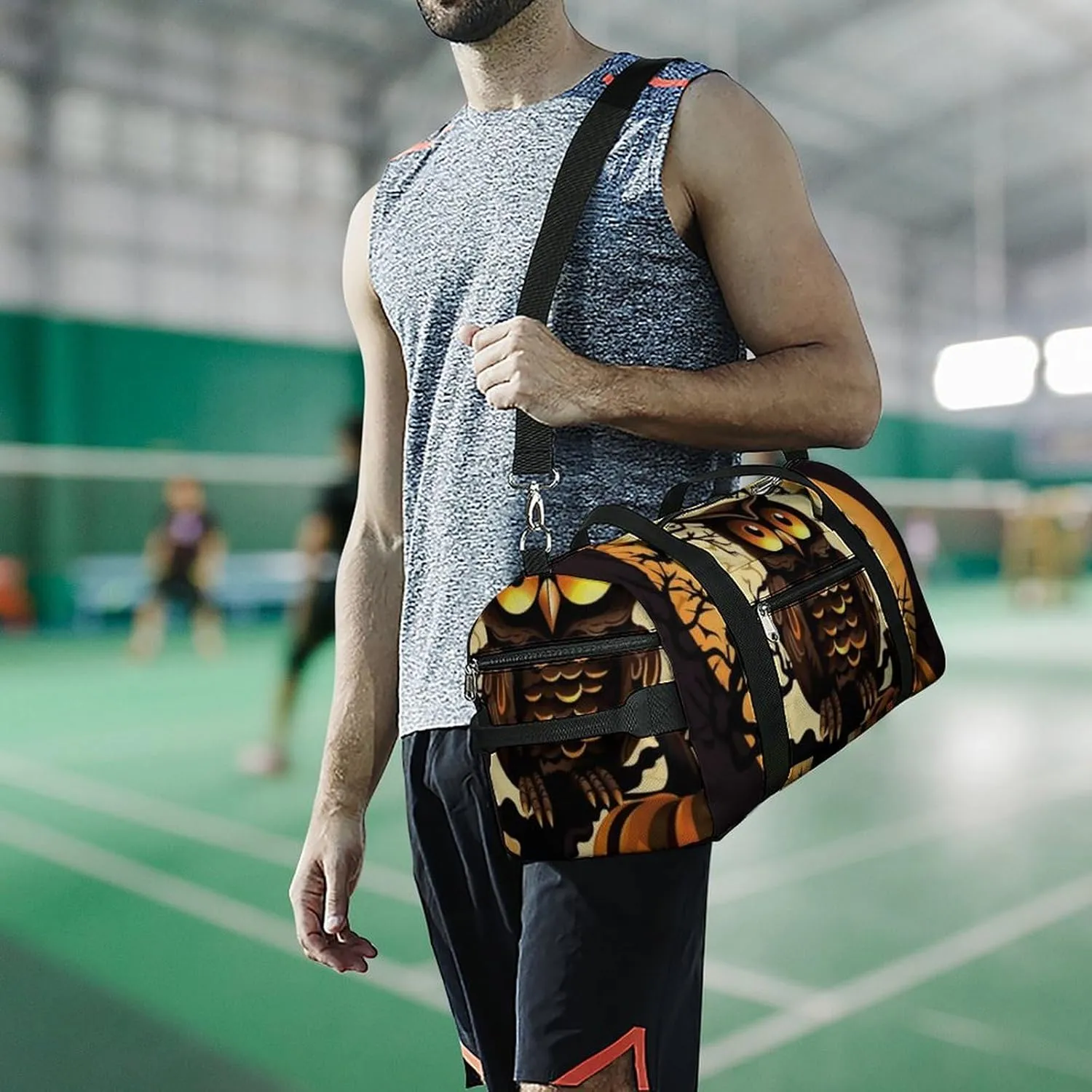 Gym Bags Small Black Tree Owl Pumpkin Head Duffel Bag Overnight Bag with Shoe Compartment Carryon Bag for Men Women