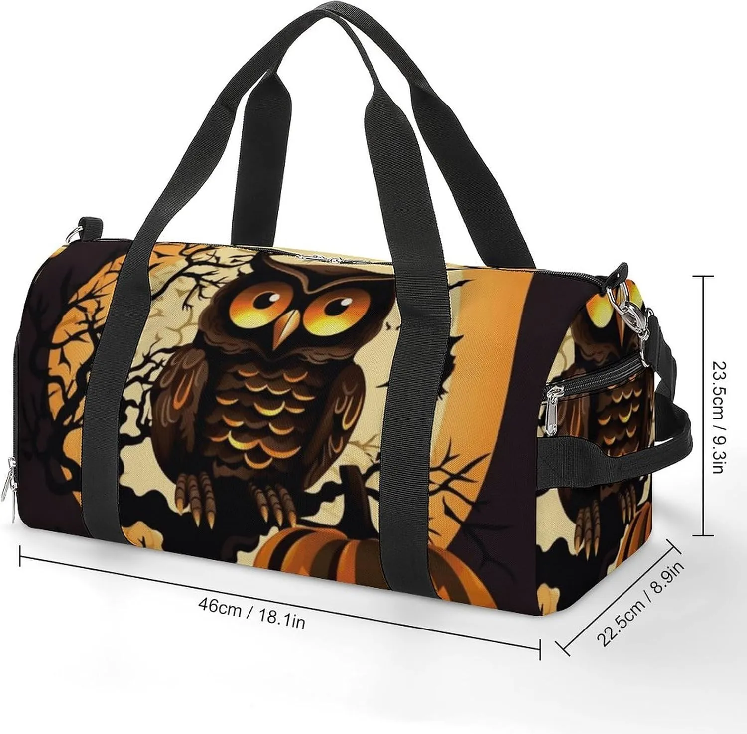 Gym Bags Small Black Tree Owl Pumpkin Head Duffel Bag Overnight Bag with Shoe Compartment Carryon Bag for Men Women
