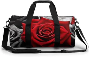 Gym Bags Small Black White And Red Roses Duffel Bag Overnight Bag with Shoe Compartment Carryon Bag for Men Women