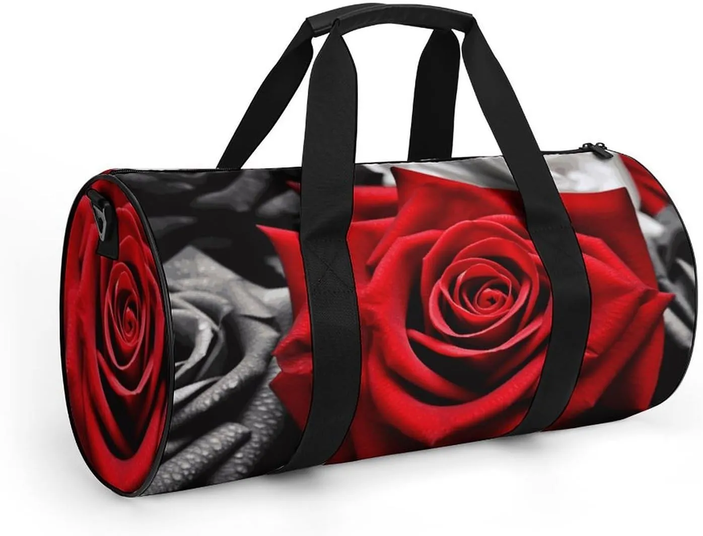 Gym Bags Small Black White And Red Roses Duffel Bag Overnight Bag with Shoe Compartment Carryon Bag for Men Women