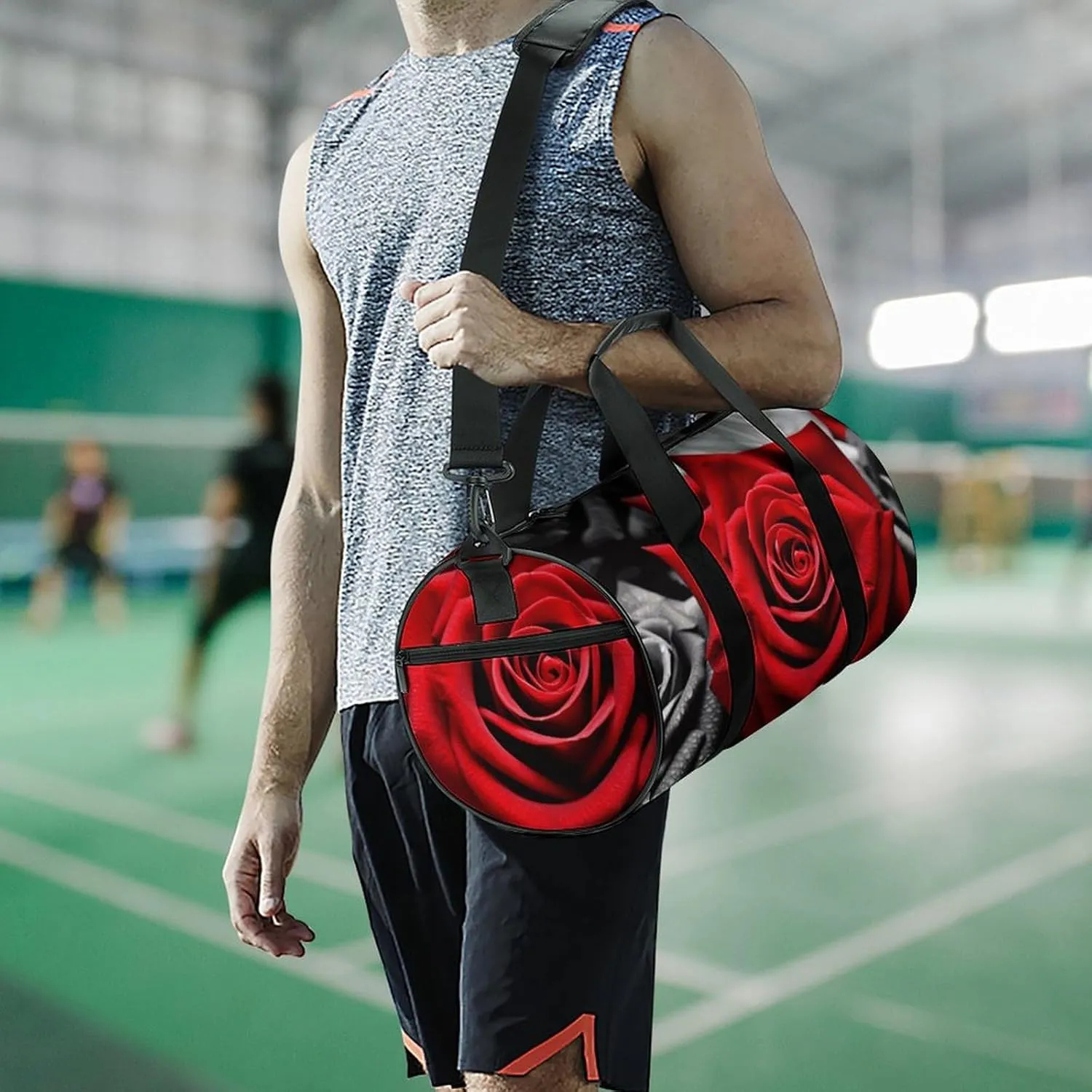 Gym Bags Small Black White And Red Roses Duffel Bag Overnight Bag with Shoe Compartment Carryon Bag for Men Women