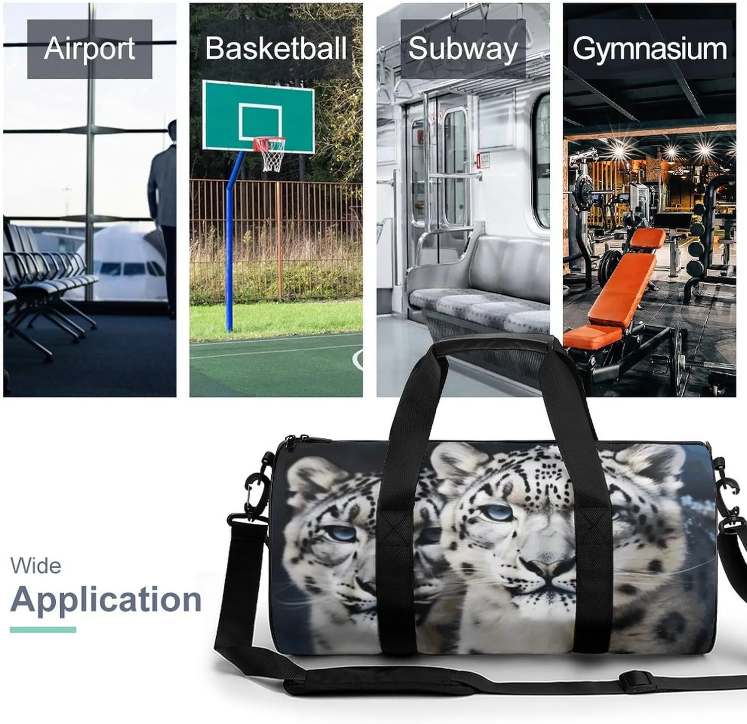 Gym Bags Small Blue Eyed Snow Leopard Duffel Bag Overnight Bag with Shoe Compartment Carryon Bag for Men Women