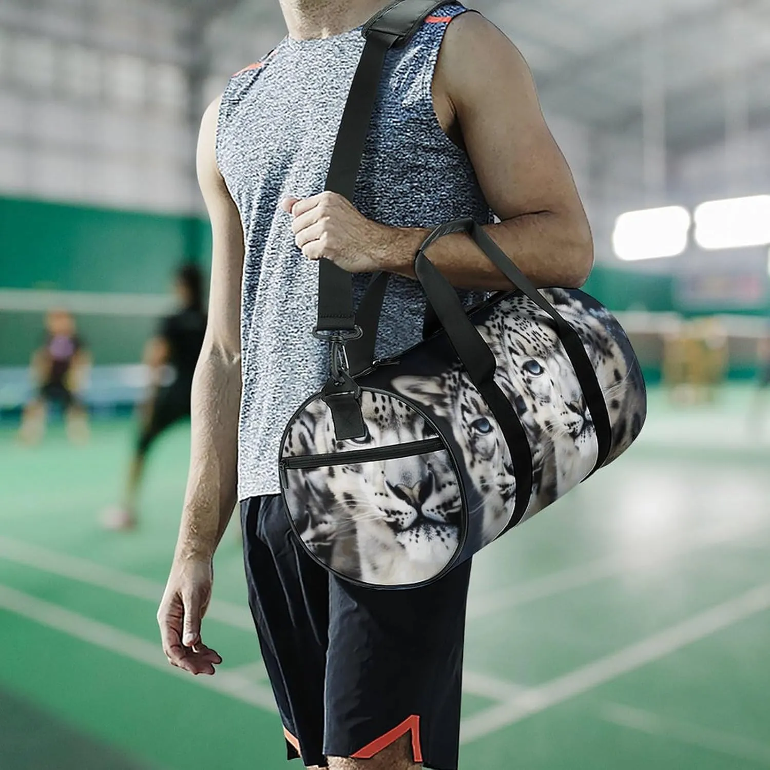 Gym Bags Small Blue Eyed Snow Leopard Duffel Bag Overnight Bag with Shoe Compartment Carryon Bag for Men Women