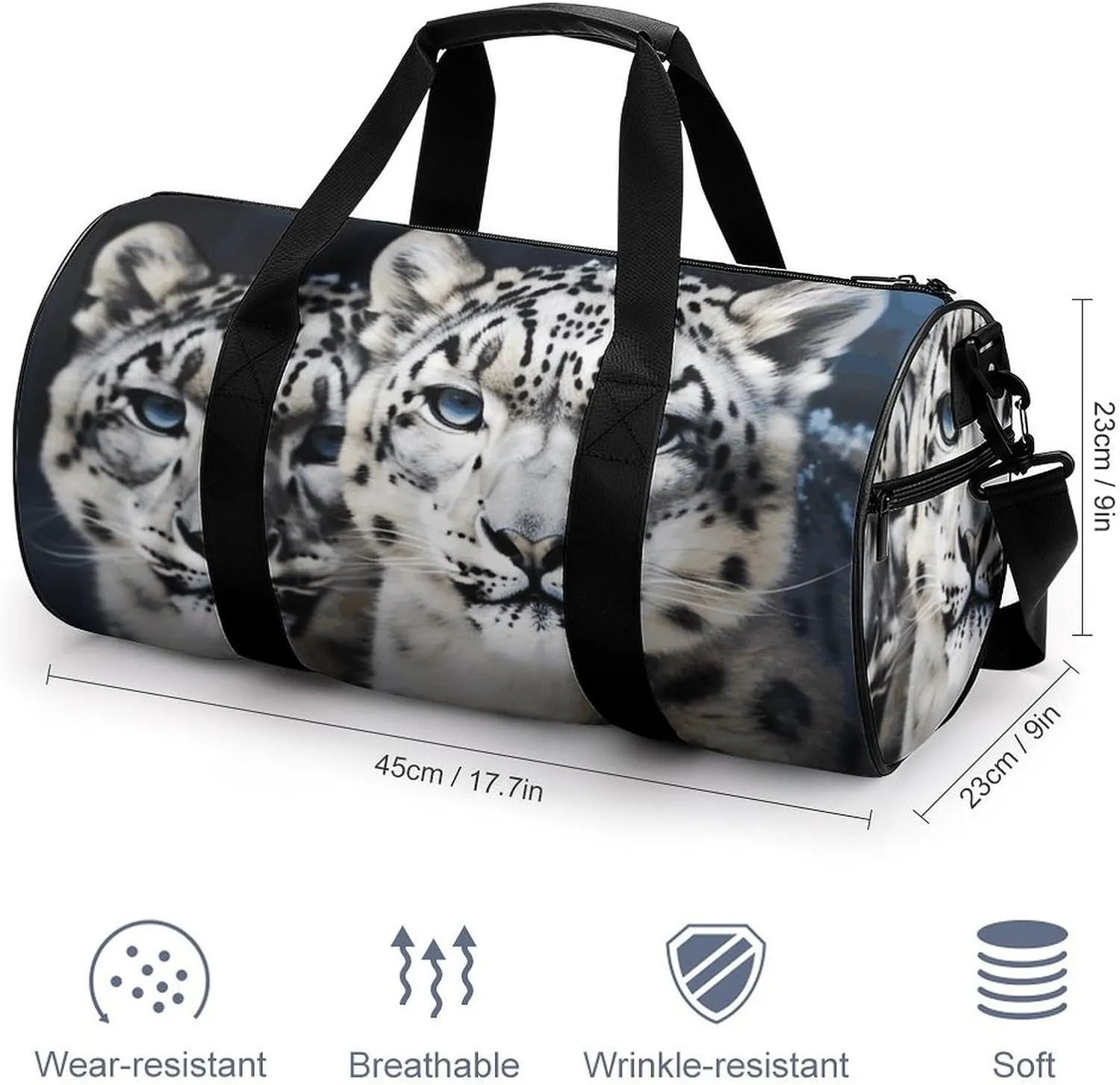 Gym Bags Small Blue Eyed Snow Leopard Duffel Bag Overnight Bag with Shoe Compartment Carryon Bag for Men Women