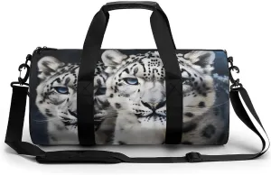 Gym Bags Small Blue Eyed Snow Leopard Duffel Bag Overnight Bag with Shoe Compartment Carryon Bag for Men Women