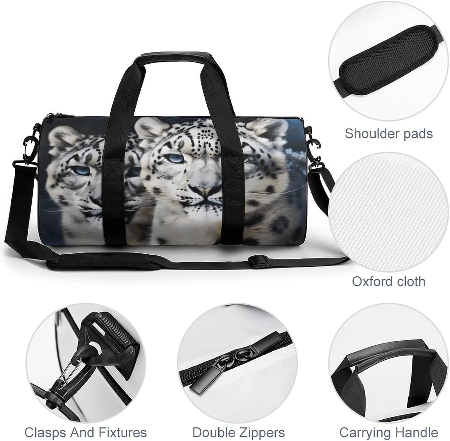 Gym Bags Small Blue Eyed Snow Leopard Duffel Bag Overnight Bag with Shoe Compartment Carryon Bag for Men Women