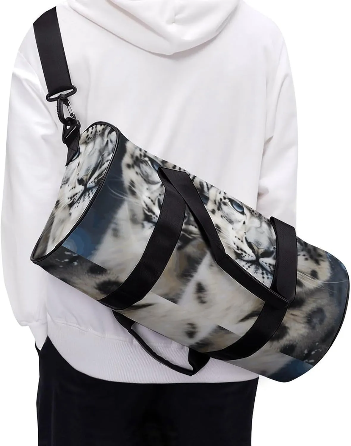 Gym Bags Small Blue Eyed Snow Leopard Duffel Bag Overnight Bag with Shoe Compartment Carryon Bag for Men Women