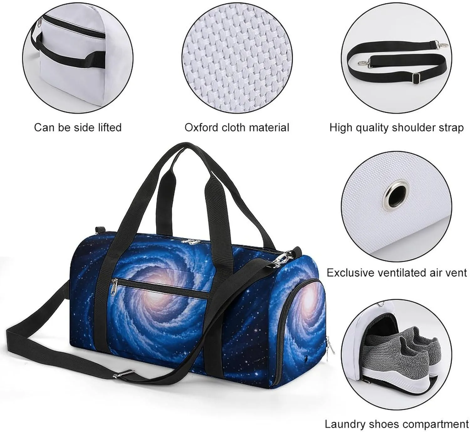 Gym Bags Small Blue Galaxy Duffel Bag Overnight Bag with Shoe Compartment Carryon Bag for Men Women