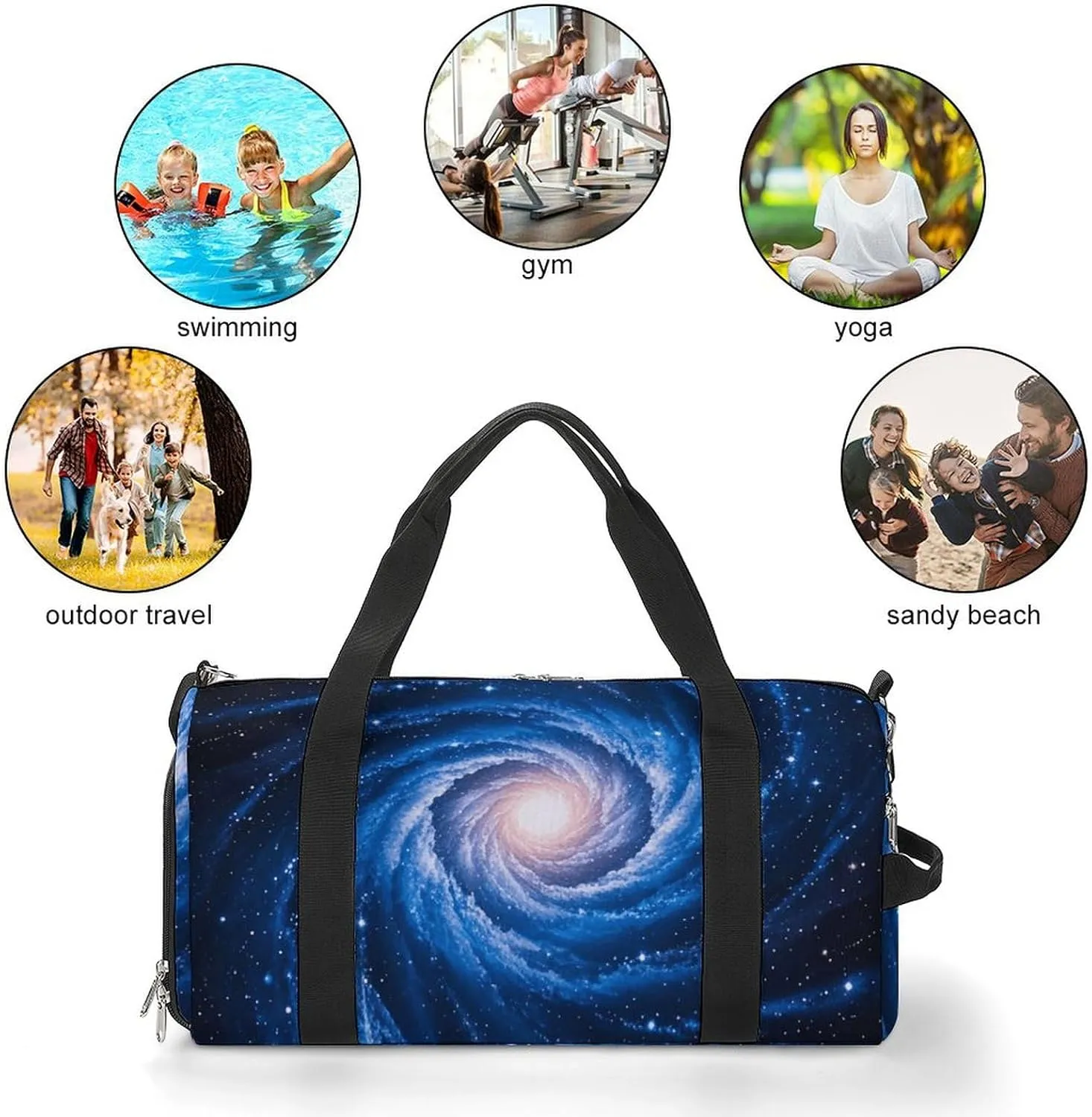 Gym Bags Small Blue Galaxy Duffel Bag Overnight Bag with Shoe Compartment Carryon Bag for Men Women