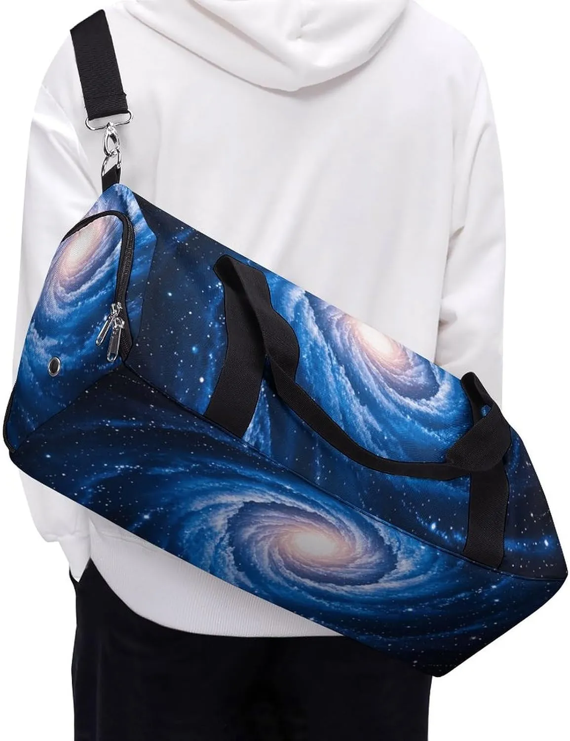 Gym Bags Small Blue Galaxy Duffel Bag Overnight Bag with Shoe Compartment Carryon Bag for Men Women