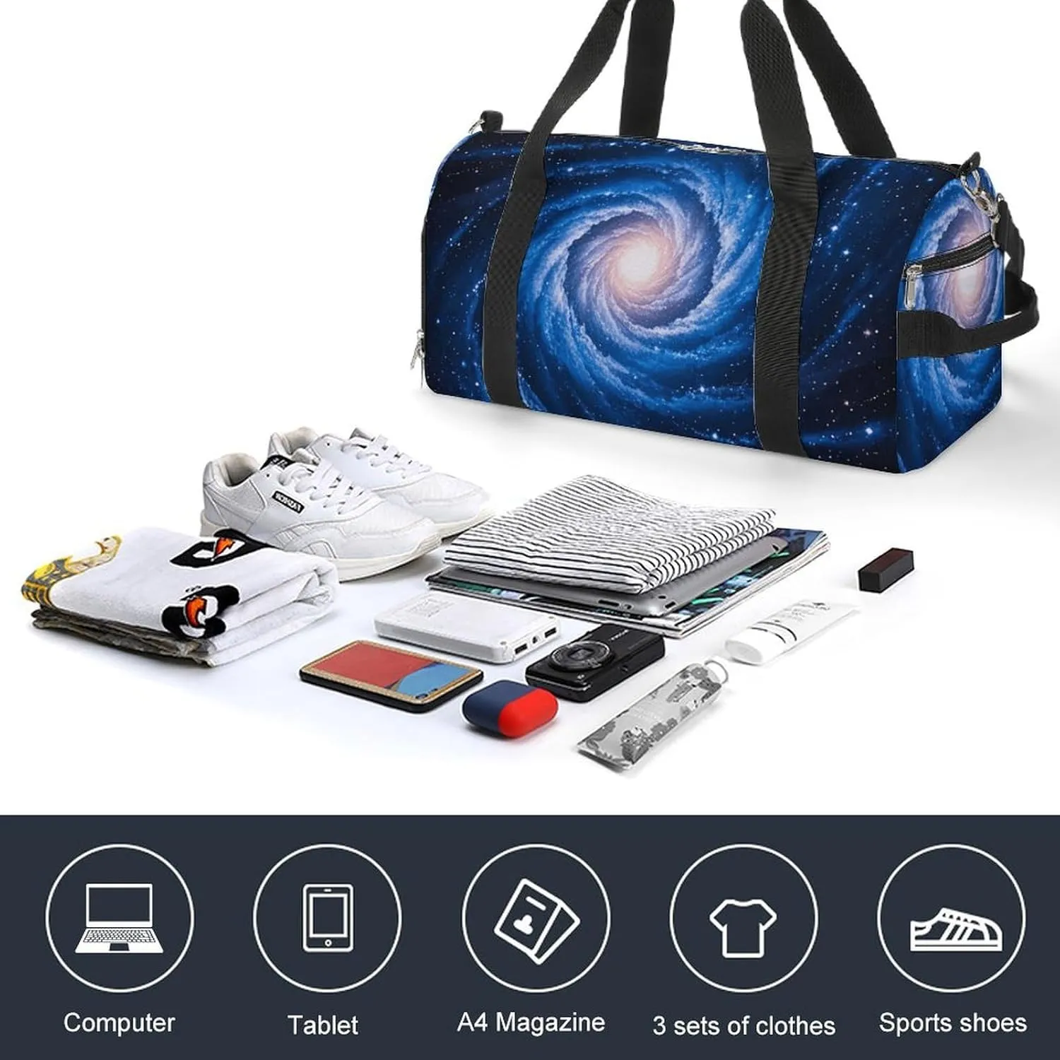Gym Bags Small Blue Galaxy Duffel Bag Overnight Bag with Shoe Compartment Carryon Bag for Men Women