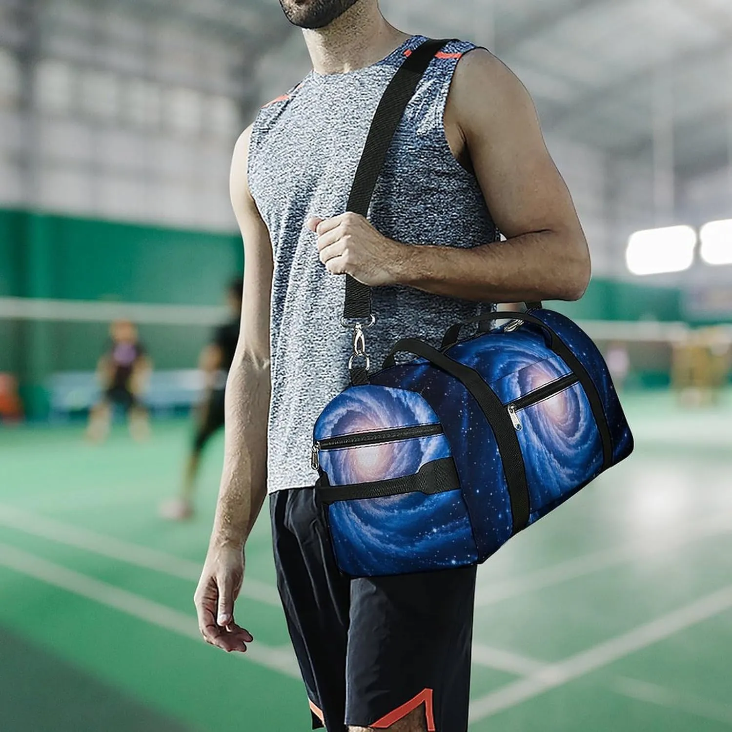 Gym Bags Small Blue Galaxy Duffel Bag Overnight Bag with Shoe Compartment Carryon Bag for Men Women