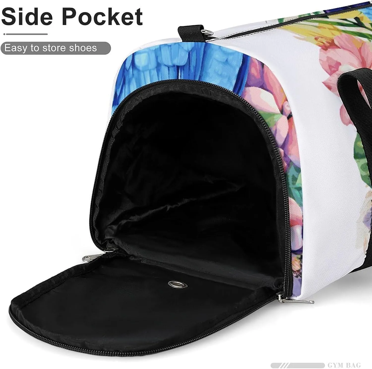 Gym Bags Small Blue Parrot in Flowers Duffel Bag Overnight Bag with Shoe Compartment Carryon Bag for Men Women