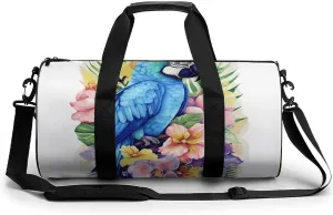 Gym Bags Small Blue Parrot in Flowers Duffel Bag Overnight Bag with Shoe Compartment Carryon Bag for Men Women