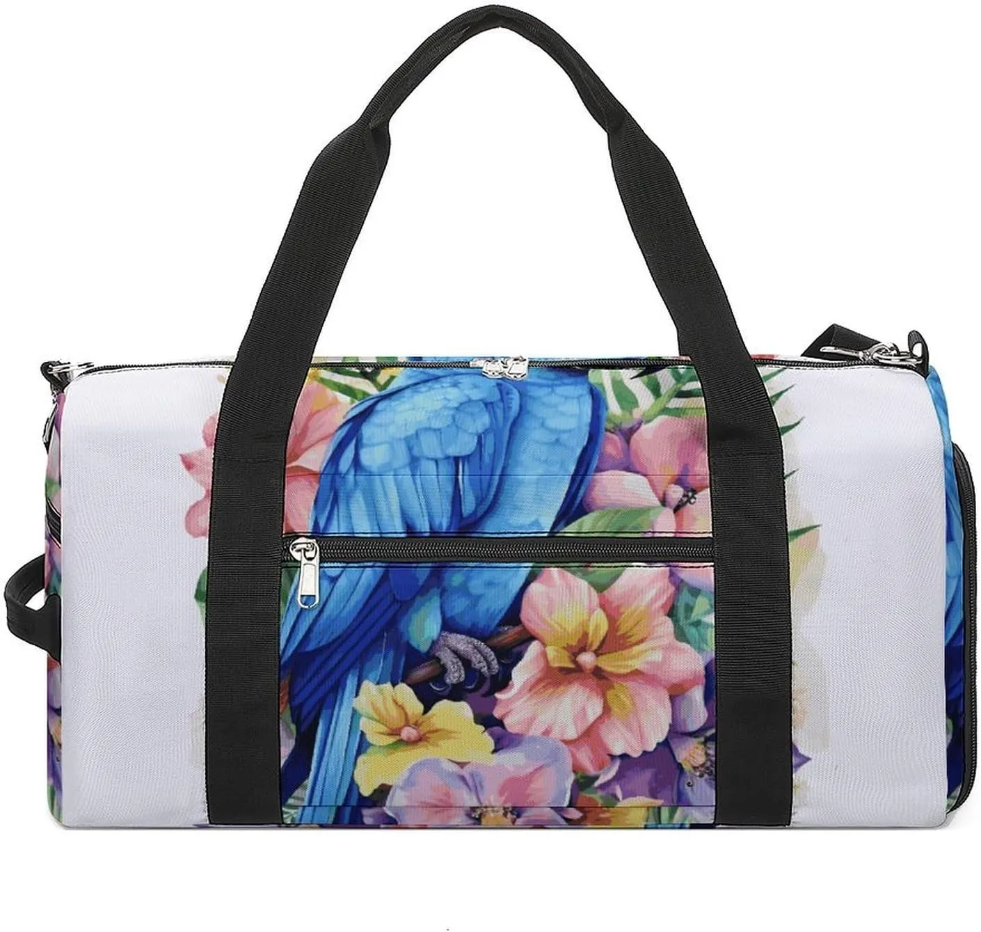 Gym Bags Small Blue Parrot in Flowers Duffel Bag Overnight Bag with Shoe Compartment Carryon Bag for Men Women
