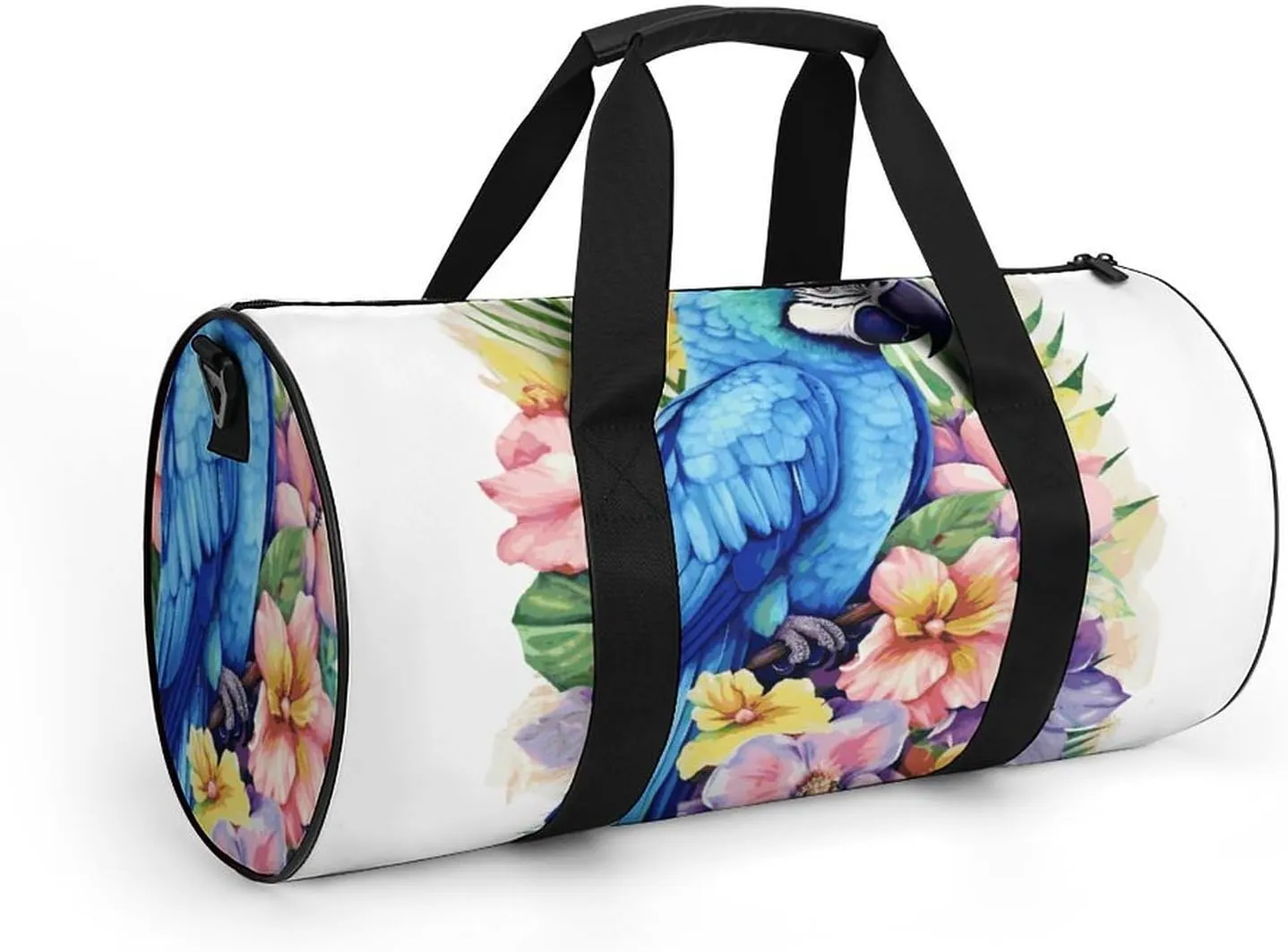 Gym Bags Small Blue Parrot in Flowers Duffel Bag Overnight Bag with Shoe Compartment Carryon Bag for Men Women