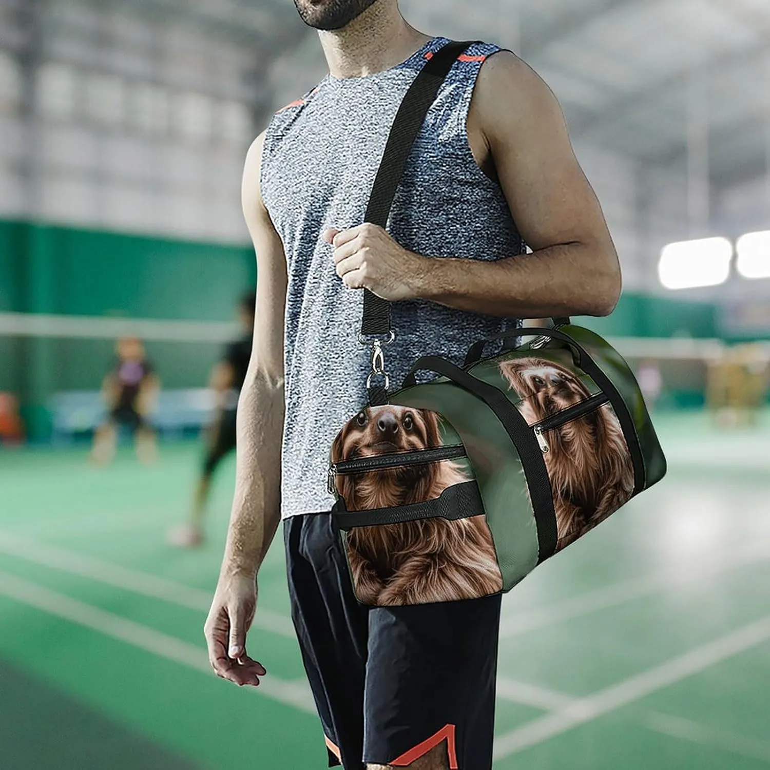 Gym Bags Small Brown Sloth Duffel Bag Overnight Bag with Shoe Compartment Carryon Bag for Men Women
