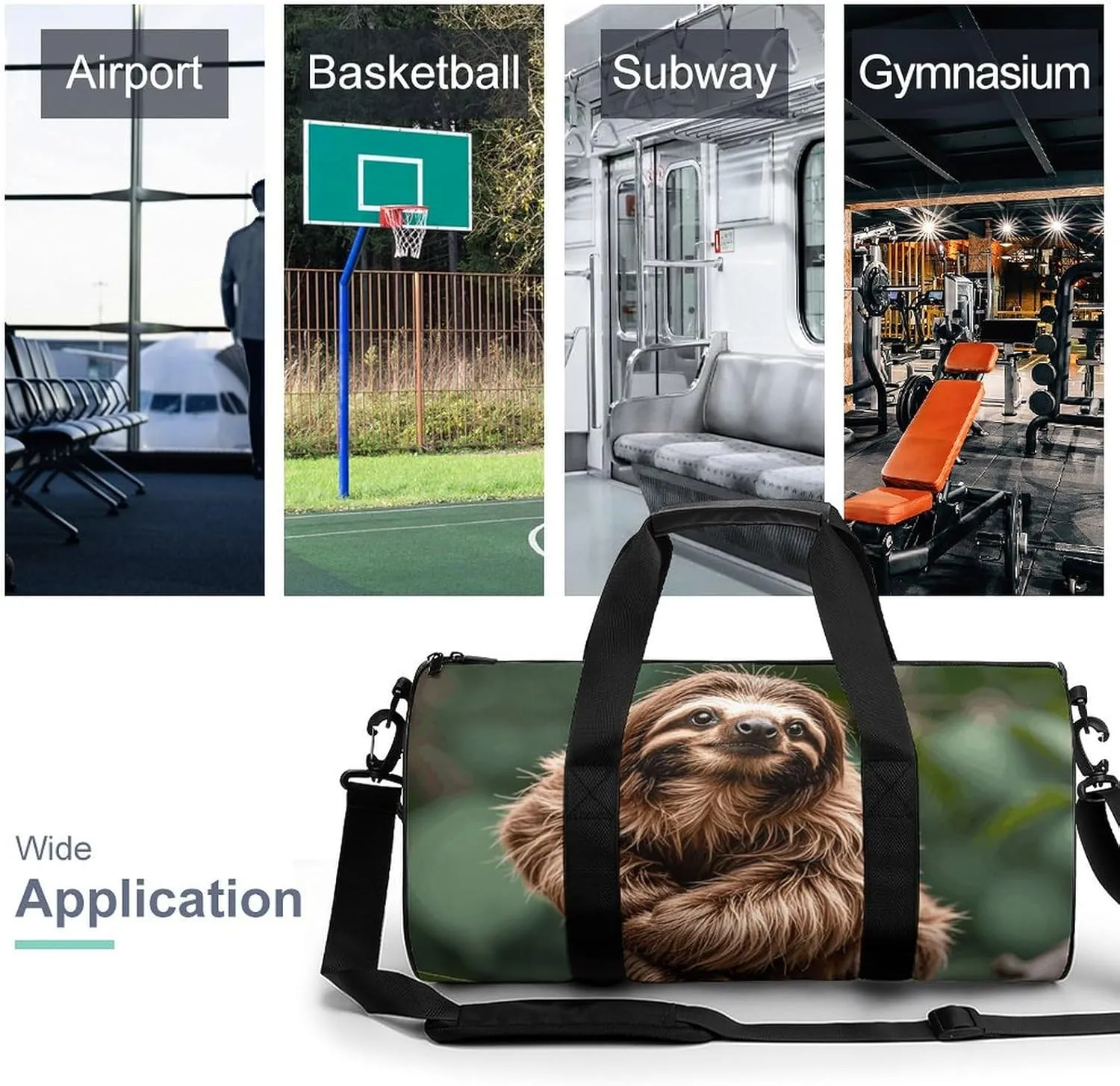 Gym Bags Small Brown Sloth Duffel Bag Overnight Bag with Shoe Compartment Carryon Bag for Men Women