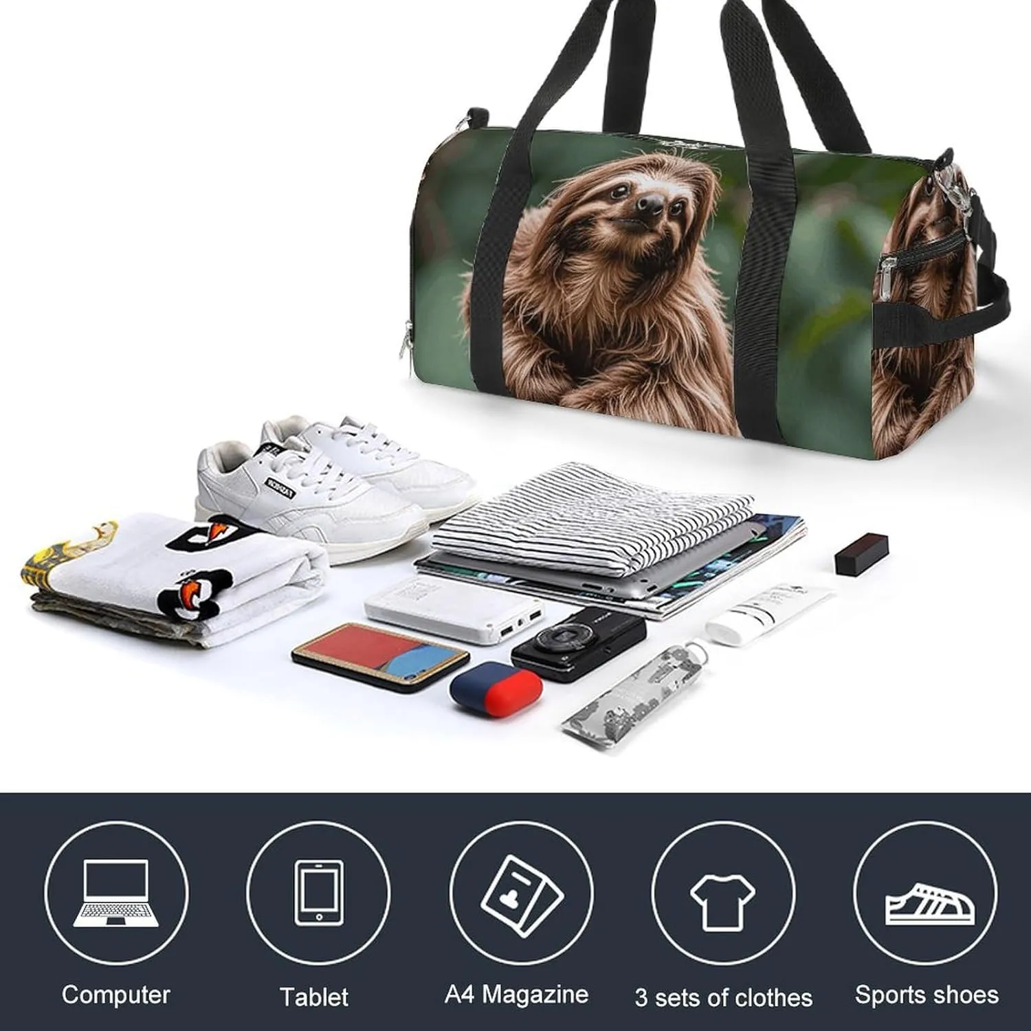 Gym Bags Small Brown Sloth Duffel Bag Overnight Bag with Shoe Compartment Carryon Bag for Men Women
