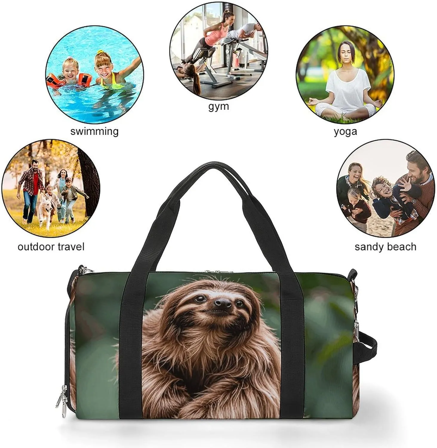 Gym Bags Small Brown Sloth Duffel Bag Overnight Bag with Shoe Compartment Carryon Bag for Men Women