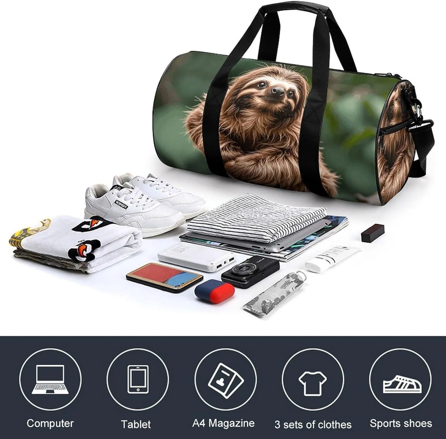 Gym Bags Small Brown Sloth Duffel Bag Overnight Bag with Shoe Compartment Carryon Bag for Men Women