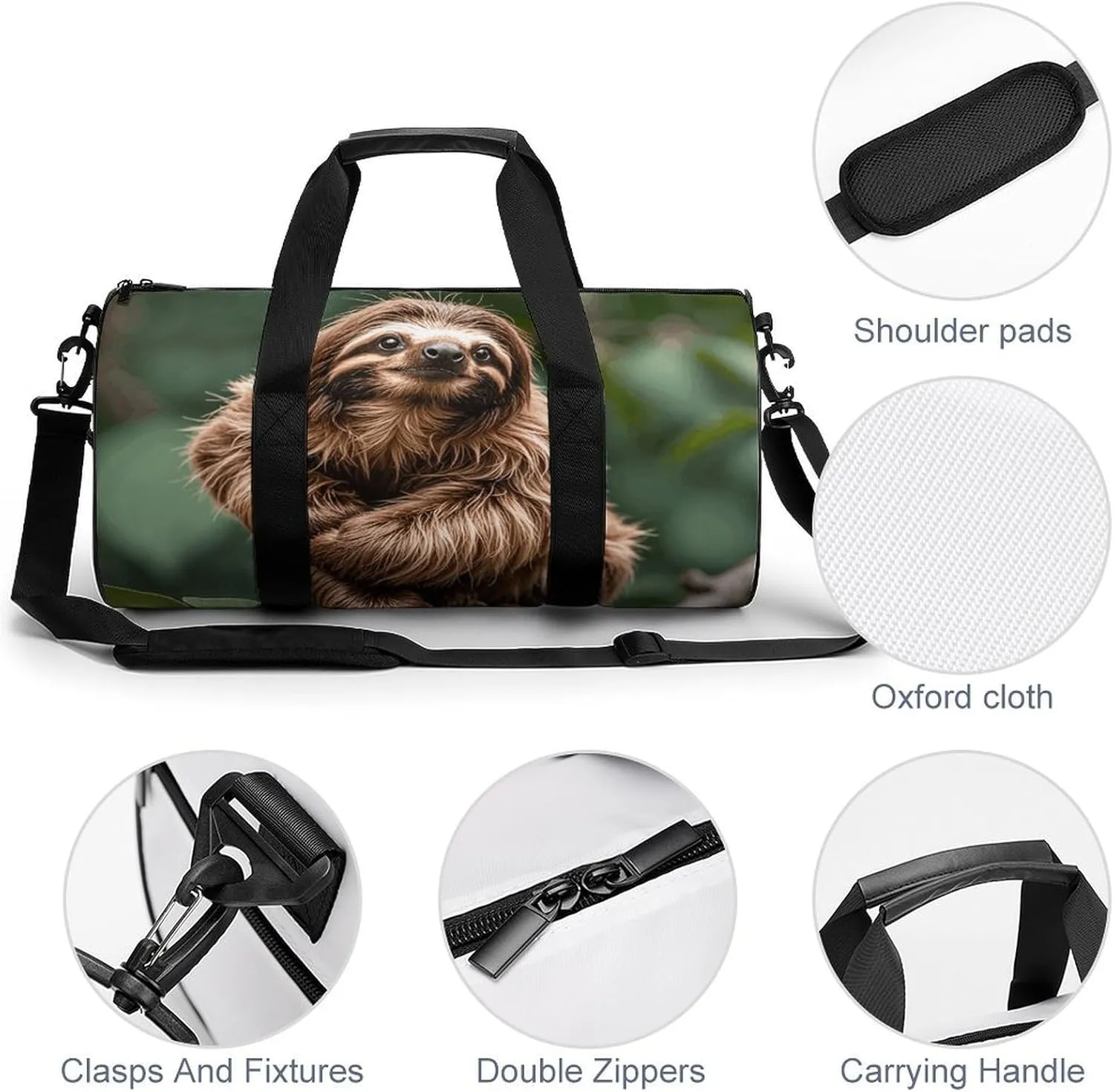 Gym Bags Small Brown Sloth Duffel Bag Overnight Bag with Shoe Compartment Carryon Bag for Men Women