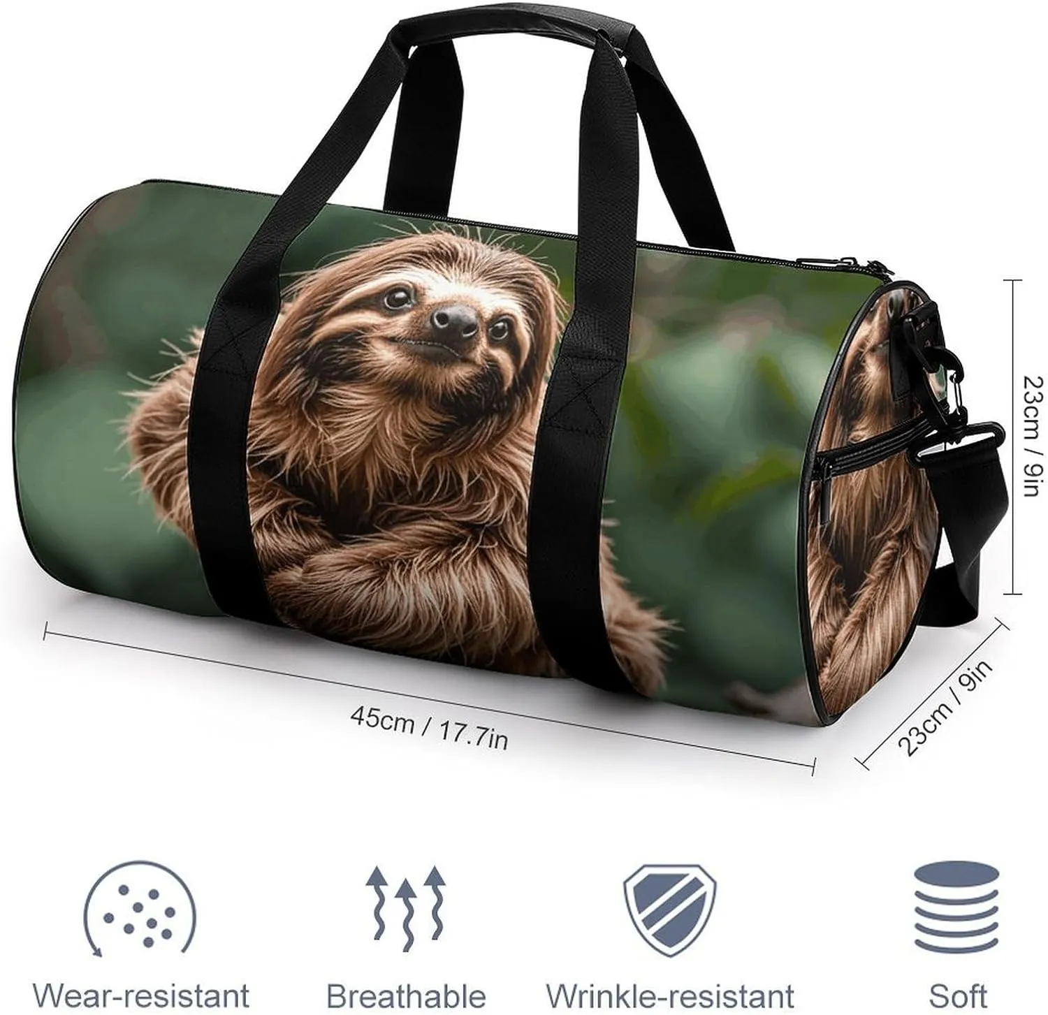 Gym Bags Small Brown Sloth Duffel Bag Overnight Bag with Shoe Compartment Carryon Bag for Men Women