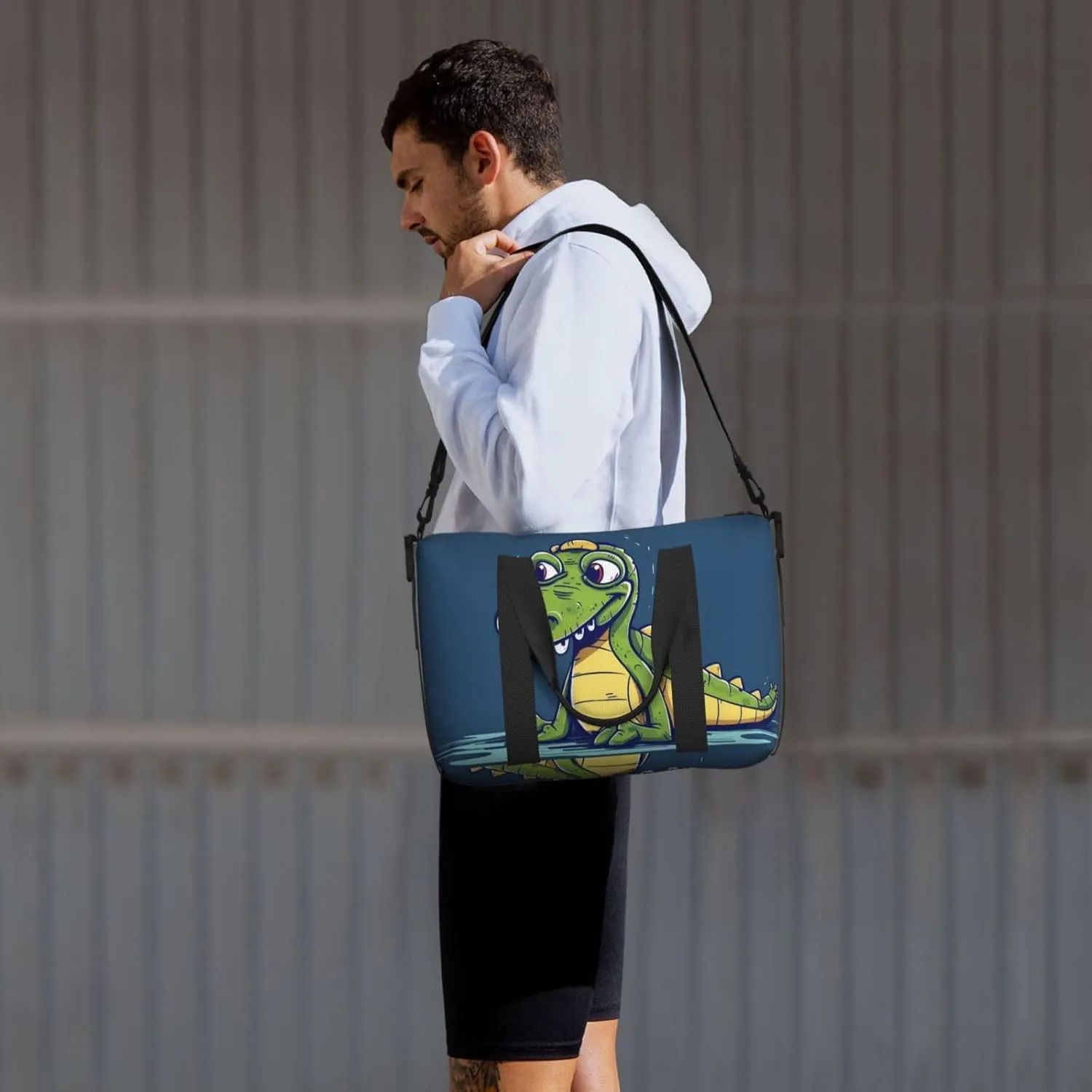 Gym Bags Small Cartoon crocodile Duffel Bag Overnight Bag with Shoe Compartment Carryon Bag for Men Women