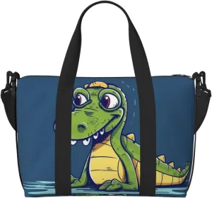 Gym Bags Small Cartoon crocodile Duffel Bag Overnight Bag with Shoe Compartment Carryon Bag for Men Women
