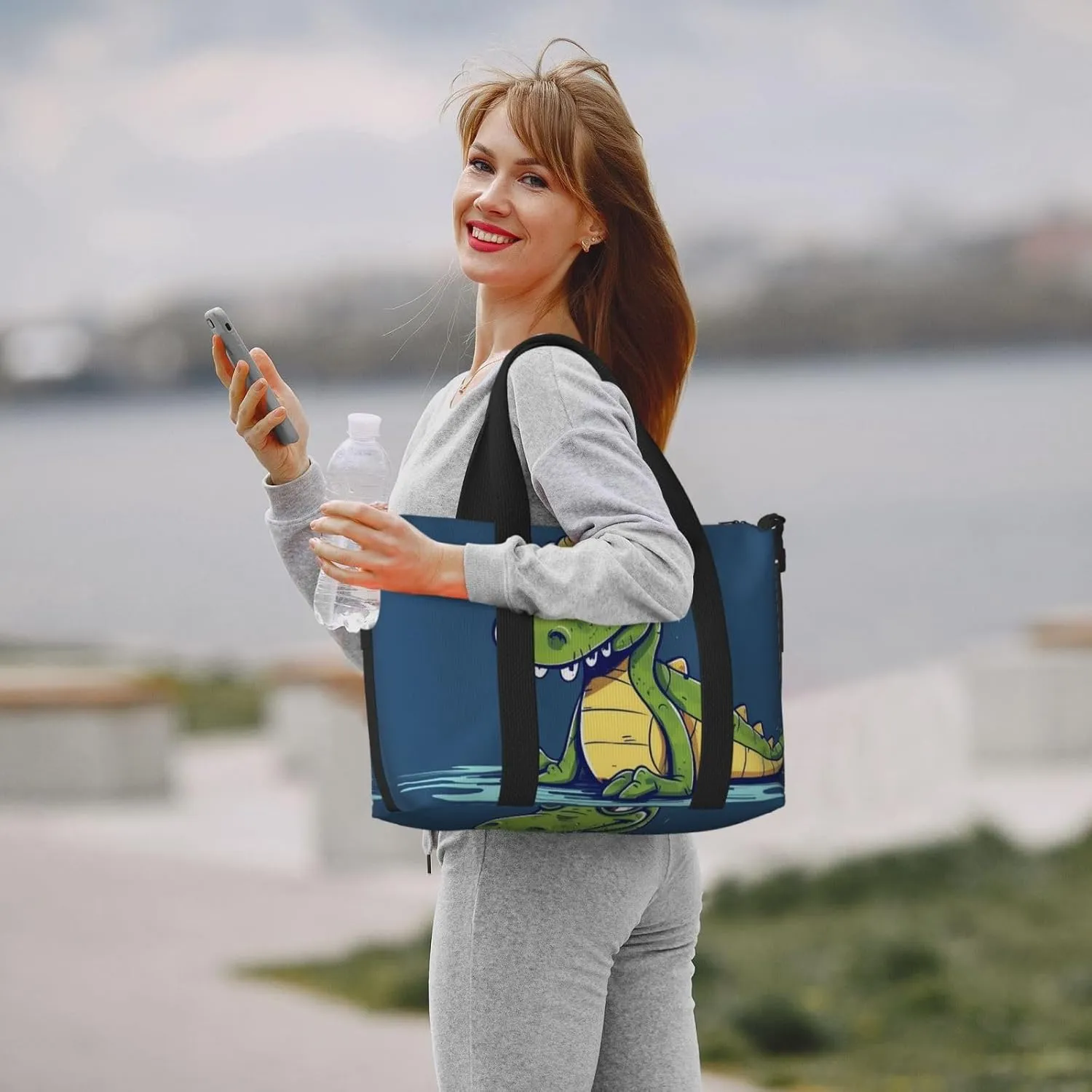 Gym Bags Small Cartoon crocodile Duffel Bag Overnight Bag with Shoe Compartment Carryon Bag for Men Women