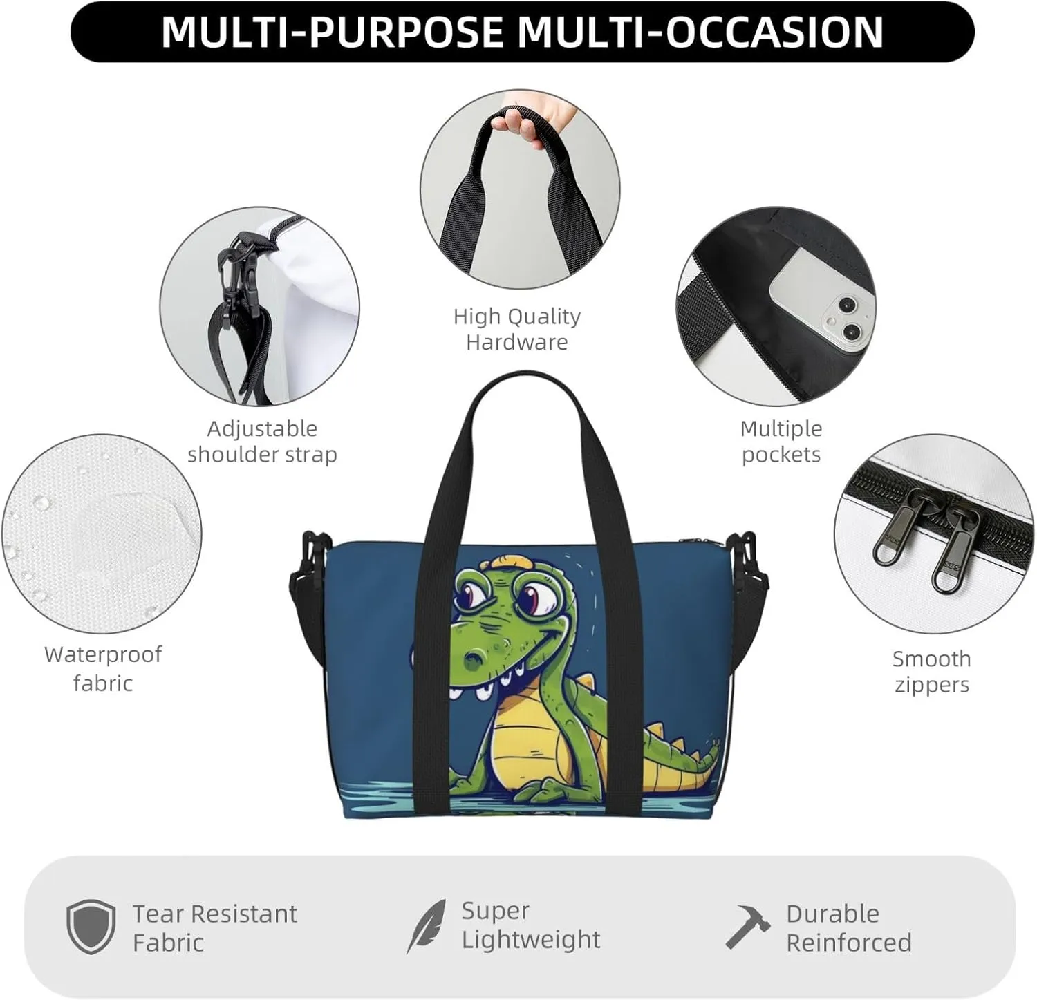 Gym Bags Small Cartoon crocodile Duffel Bag Overnight Bag with Shoe Compartment Carryon Bag for Men Women