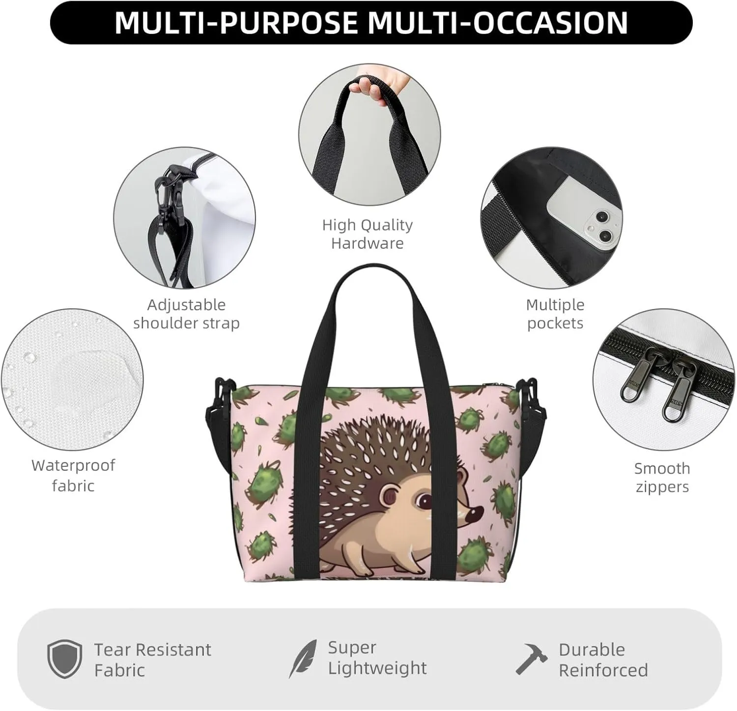 Gym Bags Small Cartoon hedgehog Duffel Bag Overnight Bag with Shoe Compartment Carryon Bag for Men Women