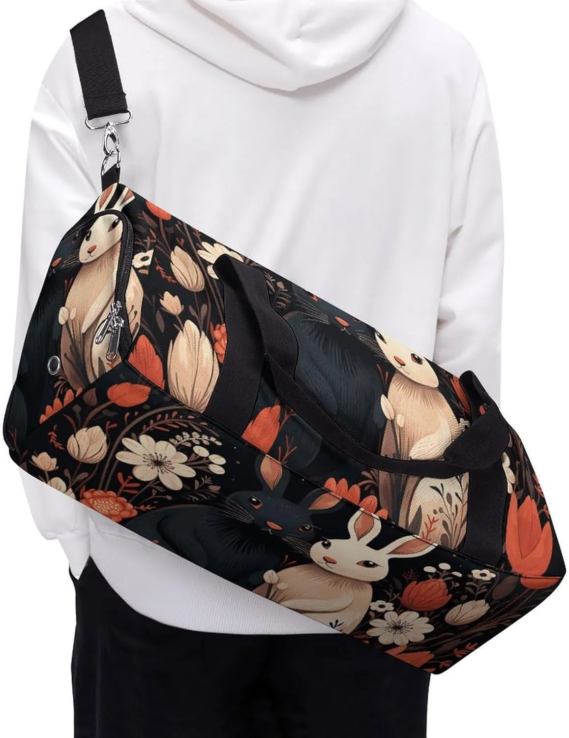 Gym Bags Small Cartoon Rabbit Couple Duffel Bag Overnight Bag with Shoe Compartment Carryon Bag for Men Women