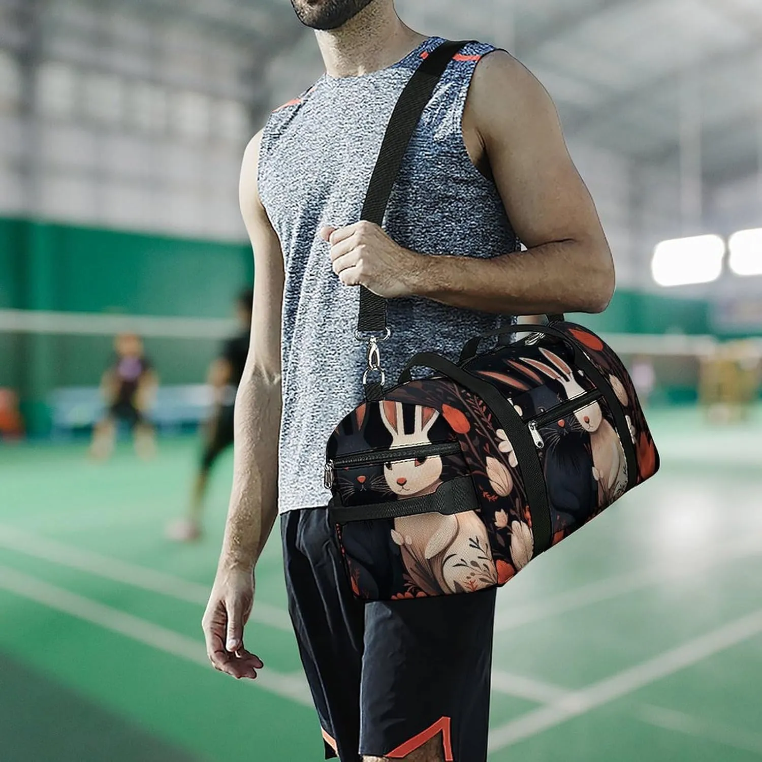 Gym Bags Small Cartoon Rabbit Couple Duffel Bag Overnight Bag with Shoe Compartment Carryon Bag for Men Women