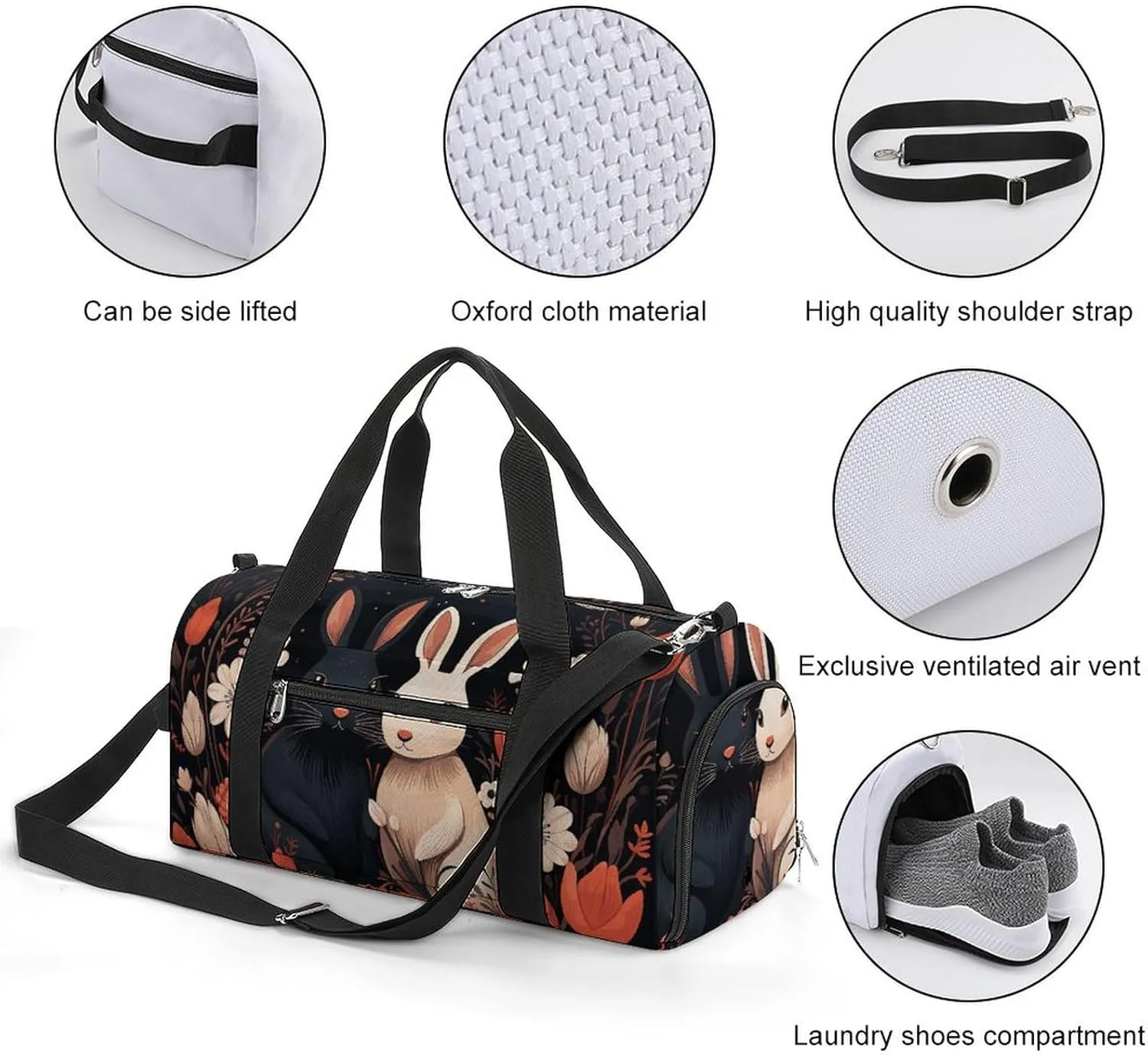Gym Bags Small Cartoon Rabbit Couple Duffel Bag Overnight Bag with Shoe Compartment Carryon Bag for Men Women