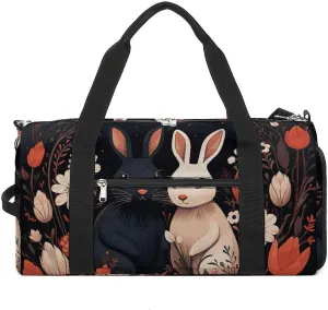 Gym Bags Small Cartoon Rabbit Couple Duffel Bag Overnight Bag with Shoe Compartment Carryon Bag for Men Women