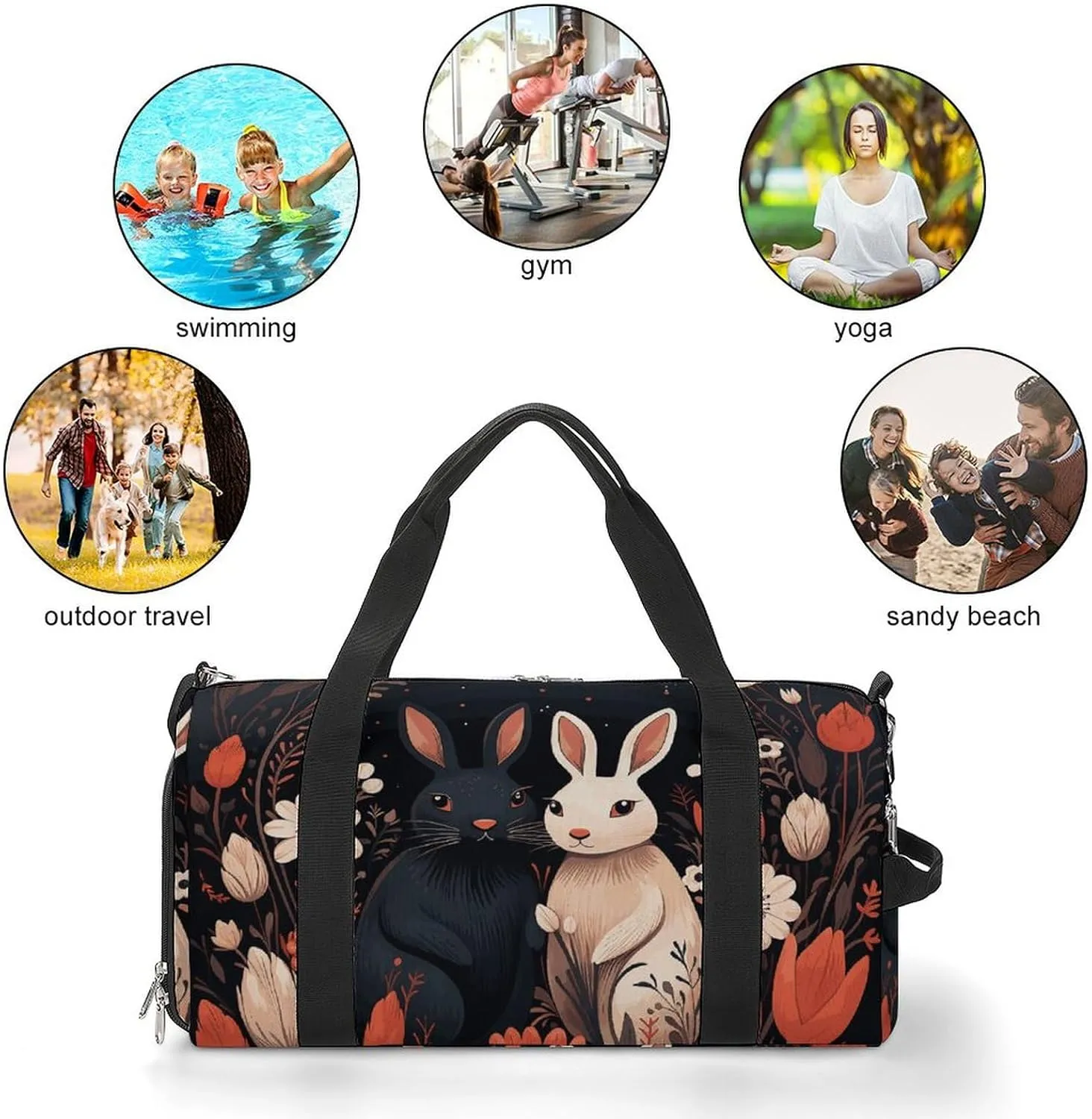Gym Bags Small Cartoon Rabbit Couple Duffel Bag Overnight Bag with Shoe Compartment Carryon Bag for Men Women
