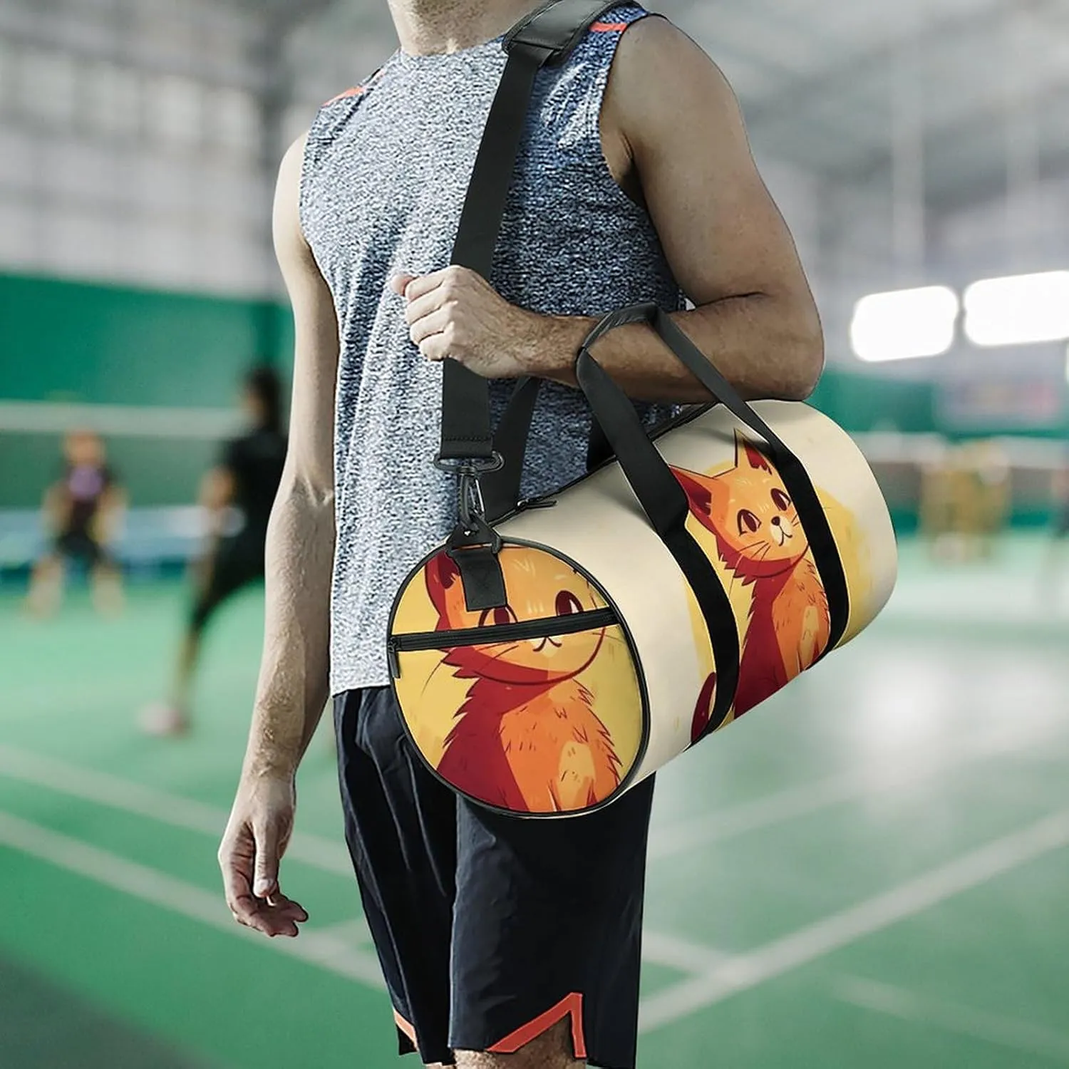 Gym Bags Small Cat Drawing Duffel Bag Overnight Bag with Shoe Compartment Carryon Bag for Men Women